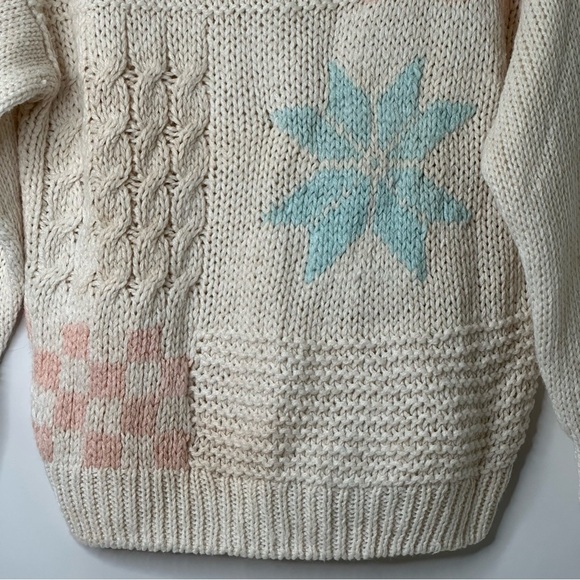 Vintage Distinction Ivory Chunky Hand Knit Crew Neck Sweater Sz L - Picture 6 of 10